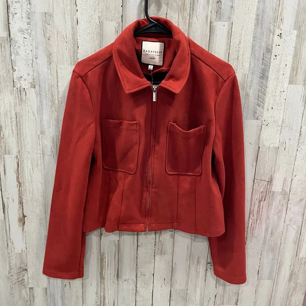 Bagatelle Orange Faux Suede Crop Jacket - Women's Medium